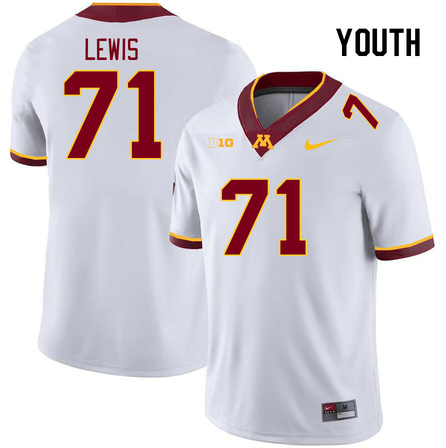 Youth #71 Martes Lewis Minnesota Golden Gophers College Football Jerseys Stitched-White - Click Image to Close